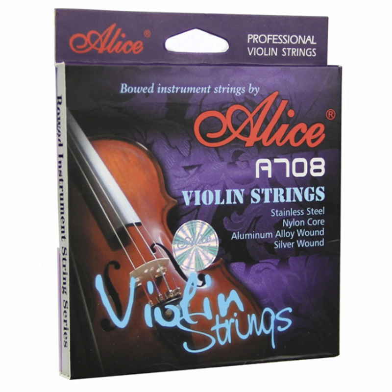 Houslový řetězec Alice A708 značkové špičkové violino struny 4-stringové nylonové jádro zabalené v stříbrném stříbře 2-1 struny