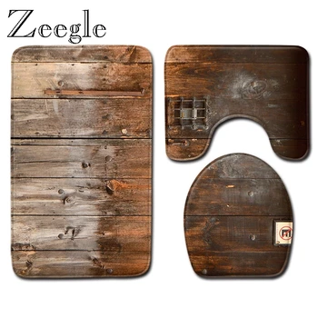 

Wood Grain Toilet Rugs Bath Mat Set Bathroom Carpet Non-slip Bathroom Floor Mat Memery Foam Bath Rug Toilet Cover Floor Rugs