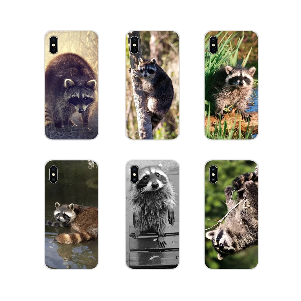 

For Apple iPhone X XR XS MAX 4 4S 5 5S 5C SE 6 6S 7 8 Plus ipod touch 5 6 Transparent Soft Bag Case Kawaii Baby Raccoons Racoons