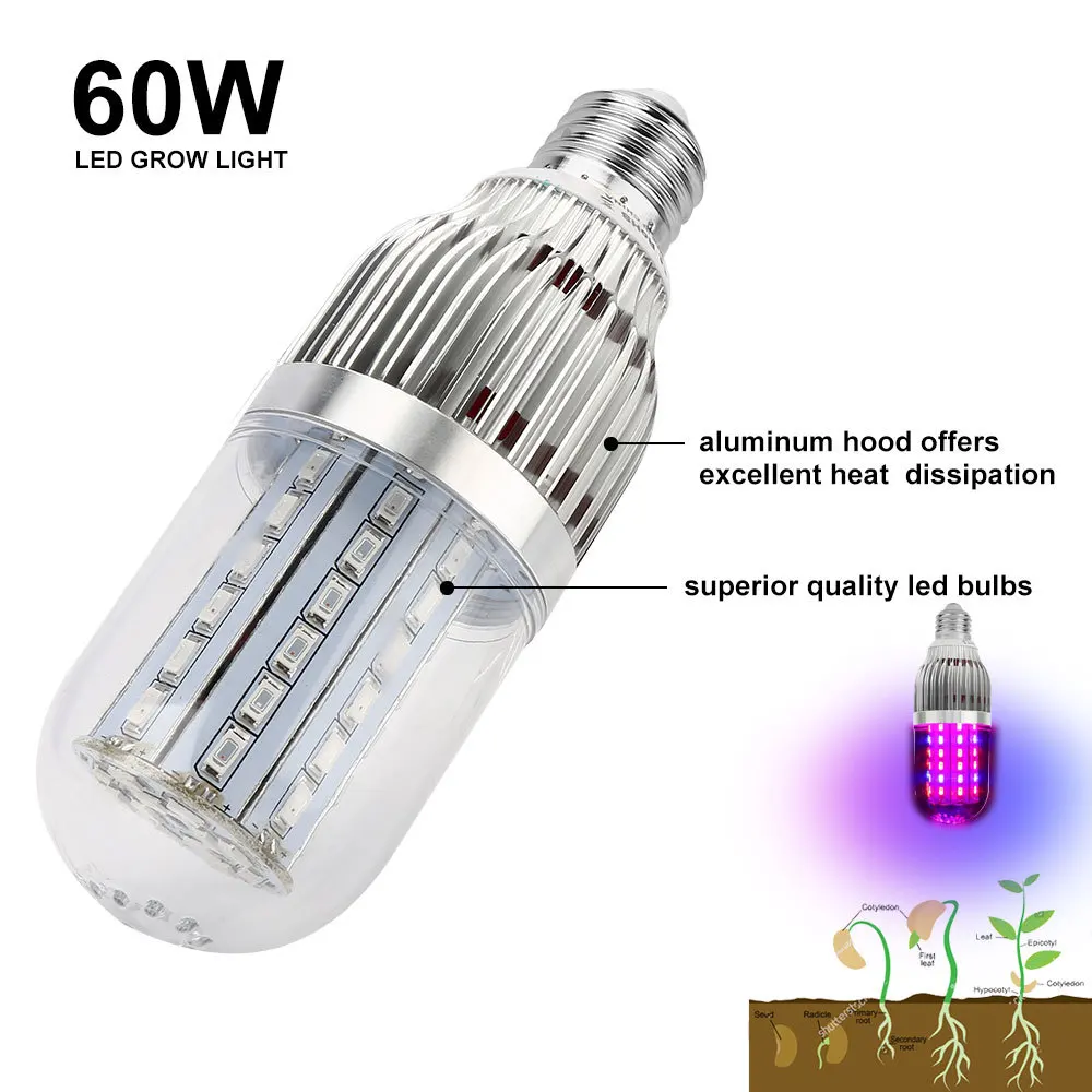 

E27 Corn LED Grow Plant Light Bulb Full Spectrum Corn Fitolamp 28W/43W/54W/60W Phyto Lamp For Flowers Seedling Greenhouse Plants