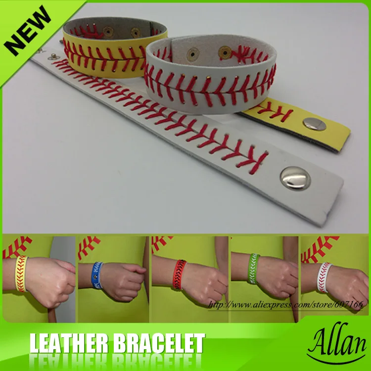 2016 wholesale Softball bracelets leather seam braceletsoftball