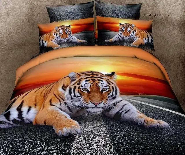 3d tiger animal print sunset bedding bedroom set queen size
