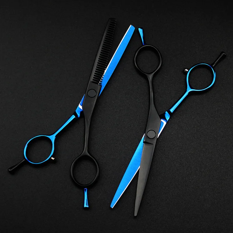 professional Japan 440c 5.5 '' blue&black hair cutting scissors haircut thinning barber haircutting shears Hairdresser scissors