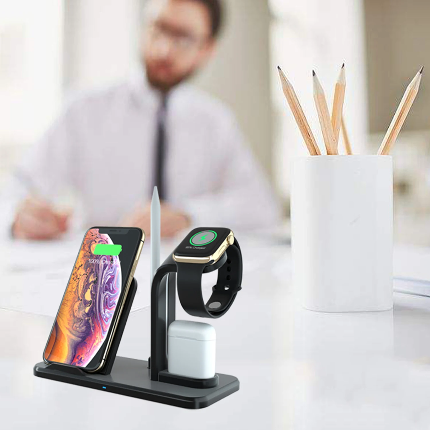 

Besegad 4 in 1 Fast Wireless Charging Stand Charger Dock Station for iPhone XS Max Apple Pencil iWatch Series 1 2 3 4 Airpods