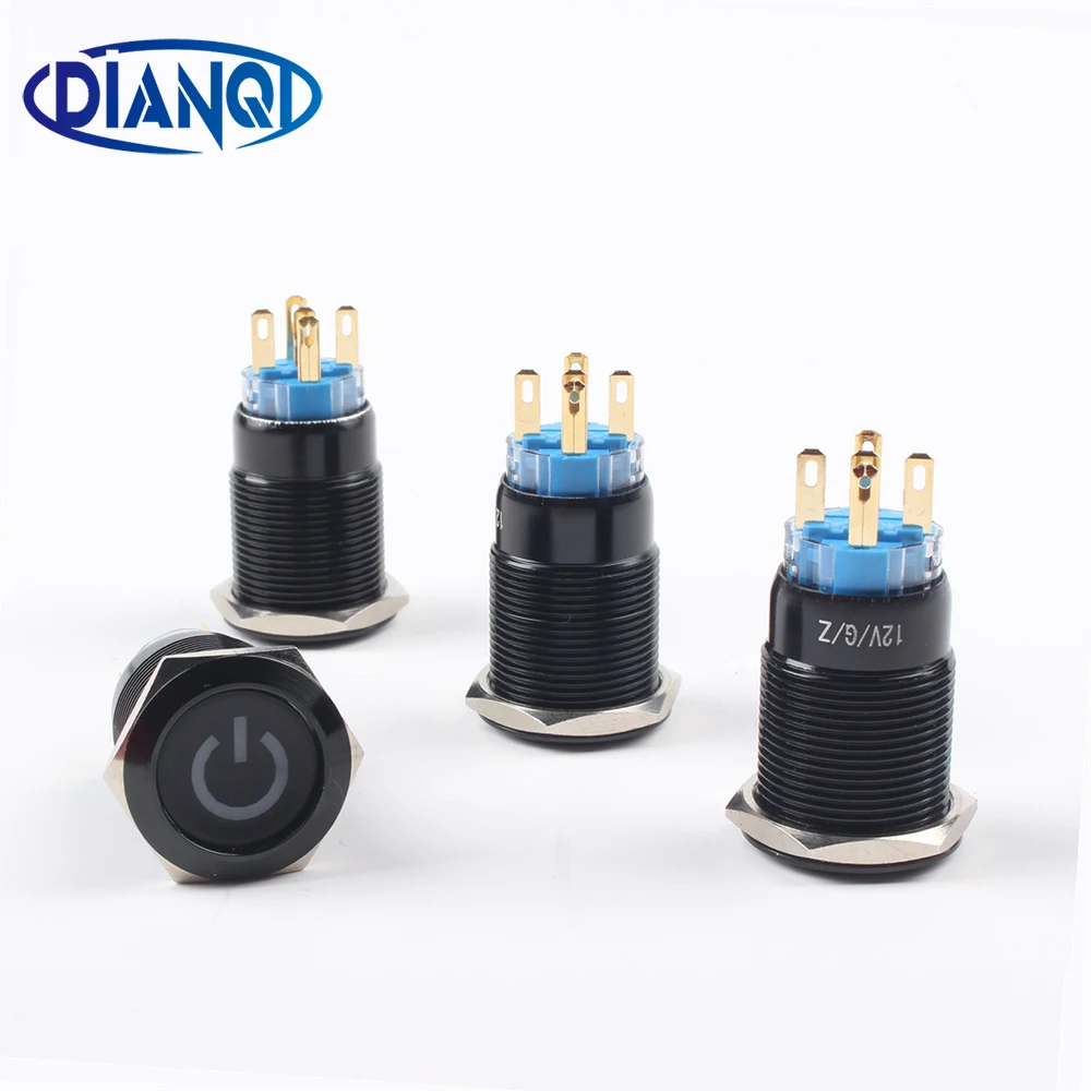 

19mm Metal Alumina black press button Led power mark lamp button latching control switch self-lock PushButton Switch 19DY.S.BK