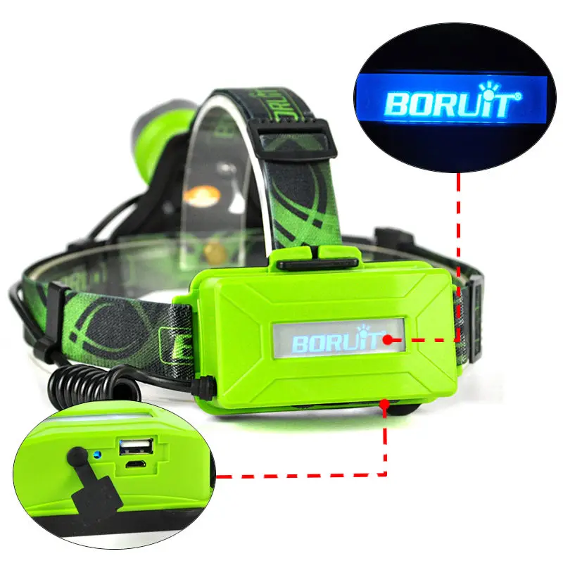 Налобный фонарь BORUiT B13 налобный с зеленым Cree светодиодный охотничий