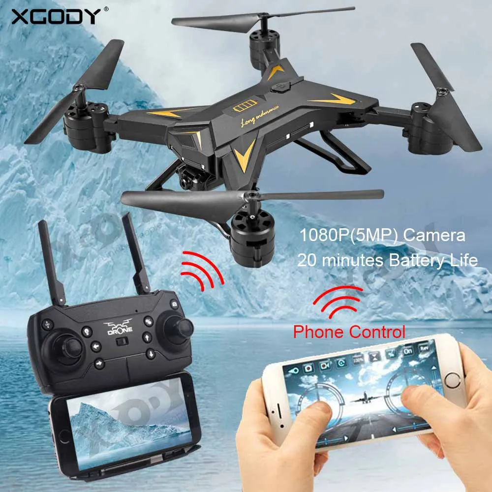 XGODY RC Quadcopter con cámara HD 1080 P 4 canal plegable brazo Cámara Drone FPV 20 min 5MP Mini RC helicóptero WIFI de teléfono de Control de