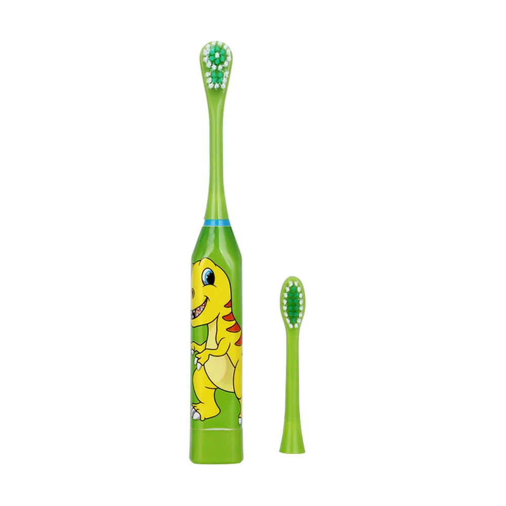 Горячая мультяшная электрическая детская зубная щетка двухсторонняя зубная щетка электрическая зубная щетка с 2 головками для детей - Цвет: green toothbrush