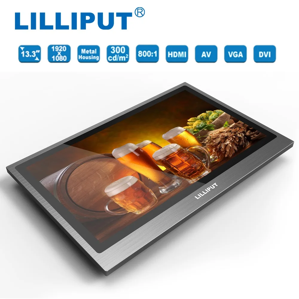 Lilliput TK1330-NP/C 13,3 дюймов светодиодный дисплей Металлический корпус открытая рамка промышленный монитор HDMI, VGA, DVI и A/V входы