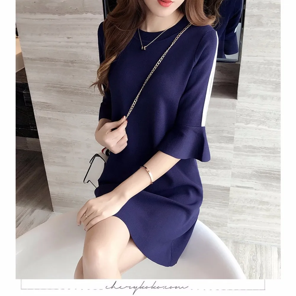 

Spring New Casual Women O-neck Fit and Flare Pockets Long Sleeve Mini Cute Party Dress Black Red Wine red color Vestidos Kr #070