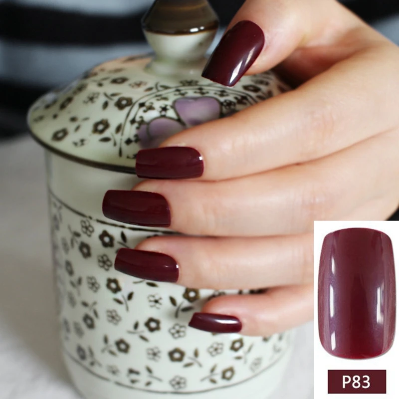 Dark Wine Red Fake Finger Nails Bent Flat Long Size Acrylic False Nails Pretty Design For Daily Wear Easy Diy 24pcs R27 Pm Fake Finger Nails Acrylic False Nailsdesign False Nails Aliexpress