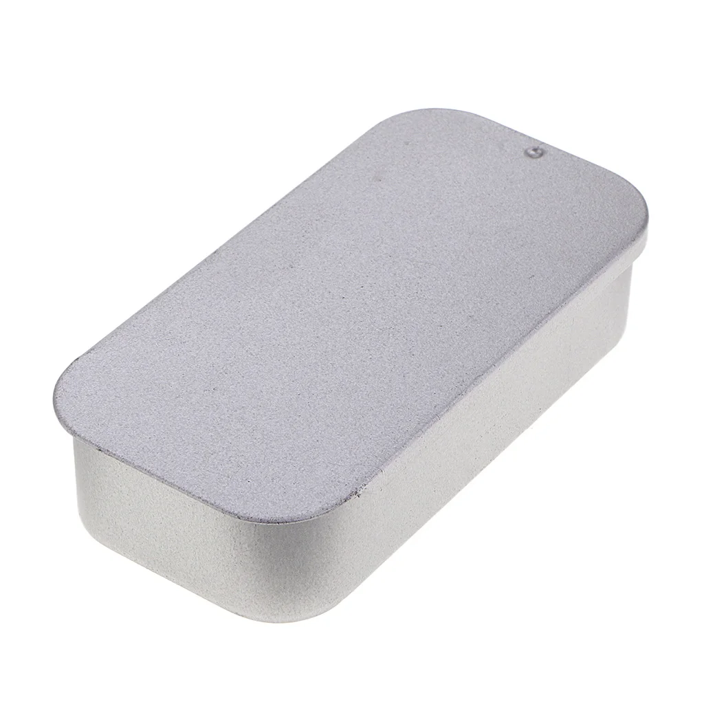 

Empty Silver Rectangle Metal Tin with Slide Top, Flat Storage Refillable Containers for Crafts, Pills, Geocaching, Survival Kit