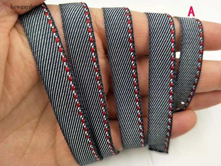 Kewgarden 10mm 1CM Dotted line Polyester Twill Wash Denim Ribbons