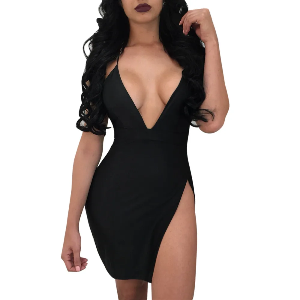 

dress robe vestido size vintage clothes gala Women Sexy Sleeveless Strappy Deep V Neck Backless Bodycon Evening Party Dress #89