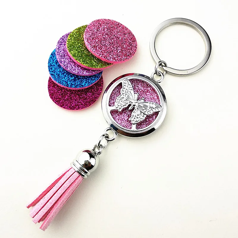 

Butterfly, Tree of Life, Palm, Mandala Keyring Stainless Steel Essential Oil Diffuser Aromatherapy Perfume Locket Key Chain