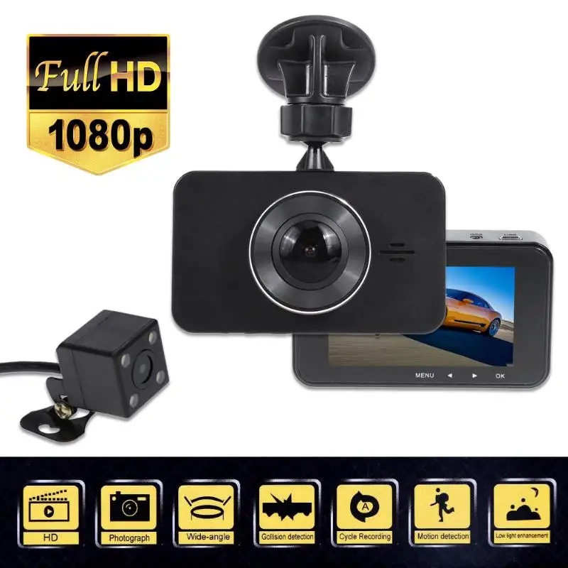 

Car DVR Camera 3inch LCD 1080P Dual Lens Rearview Camrea Mirror Digital Video Recorder Night Vision Dash Cam 170 Wide Angle DVRS