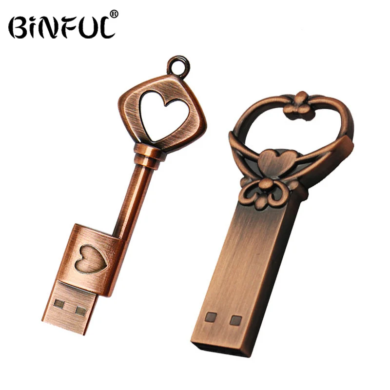 Metal heart key карту флэш-памяти с интерфейсом usb медь любовь флешки 4 gb 8 gb 16 gb 32 ГБ Флеш накопитель memory stick U диск модные подарки cle usb