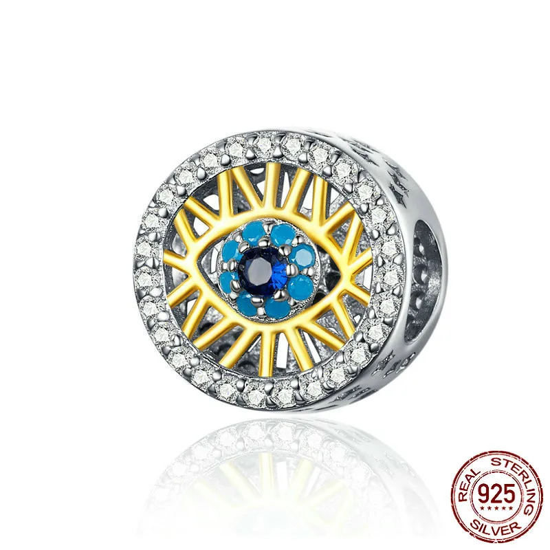 

Round Beads 925 Sterling Silver Biocolor Gold Color Guardian Blue Eye Charm Fit Original Silver Charms Bracelet Bsc080