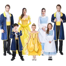 Umorden Halloween Beauty and Beast Costumes Family Women Girl Princess Belle Maid Cosplay Dress Men Boy Prince Costume Suit princess mirror belle and prince precious paws