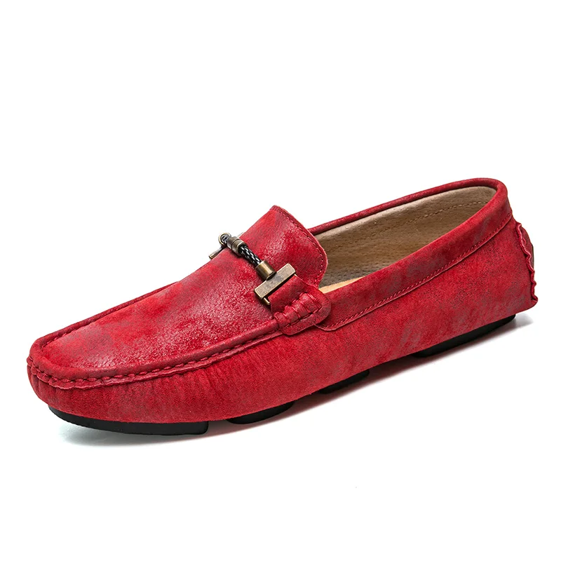 Jkpudun Мужская обувь из натуральной кожи Элитный бренд Лоферы для женщин итальянский камуфляж повседневные мужские туфли Черные слипоны Мокасины Туфли без каблуков - Цвет: Red