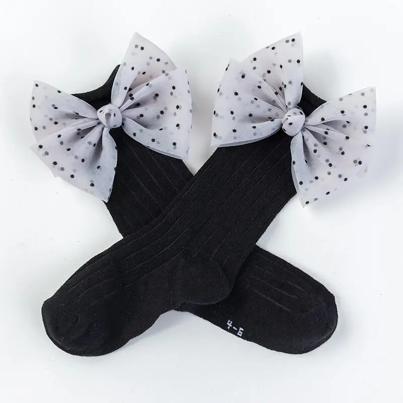 Модные носки для маленьких девочек с бантиками; хлопковые носки для малышей; носки принцессы для девочек; милые детские носки - Цвет: Black Long