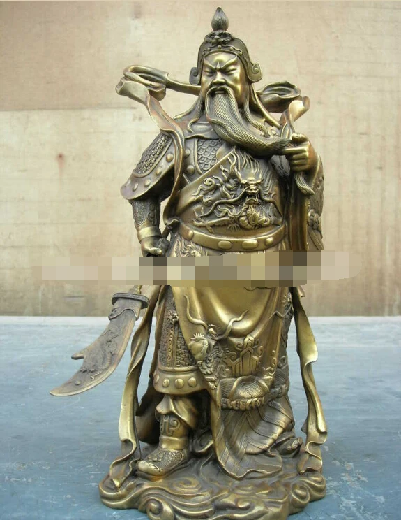 

00006 beautifull brass carved dragon Guan Gong warrior statue B0403