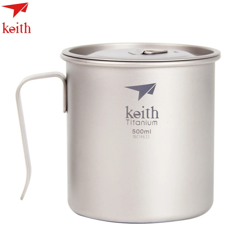 

Keith 300ml-900ml Outdoor Titanium Water Mugs With Folding Handles Titanium Lids Drinkware Camping Cups Ultralight Travel Mug