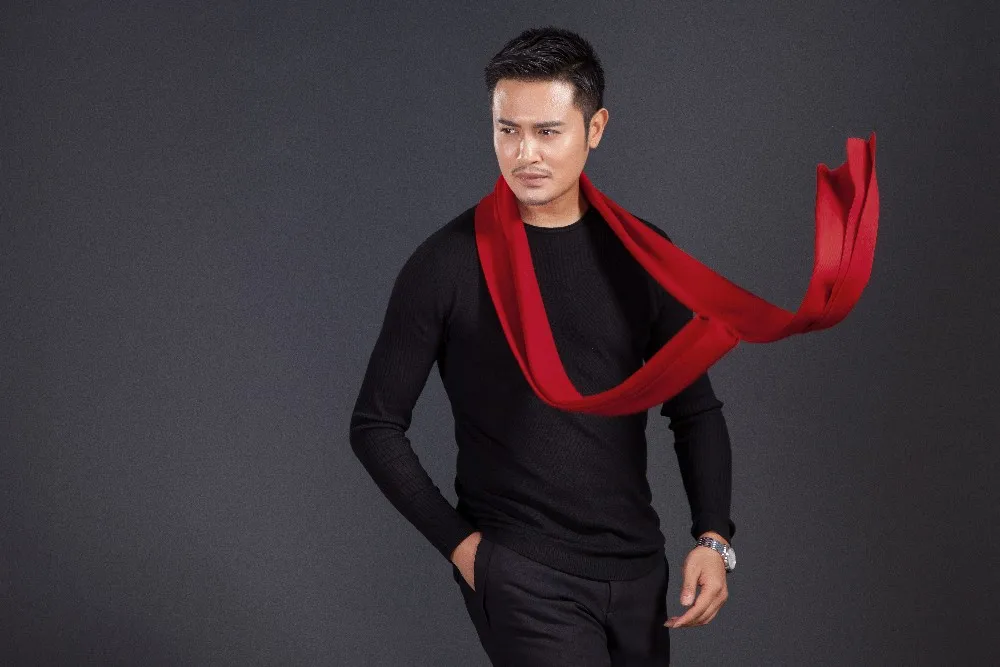High quality men's plain red color long scarf  winter knitting thick scarf for Man mens designer scarf