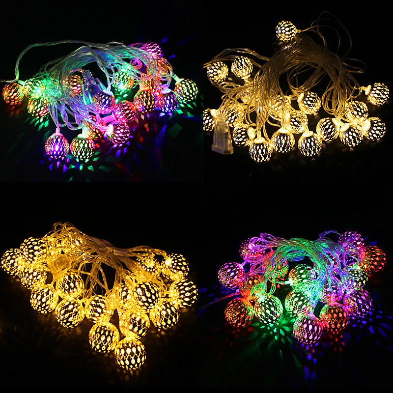 

20Led string light Morocco Iron ball waterproof holiday Yellow/Multicolor led lighting EU plug 220V outdoor decoration