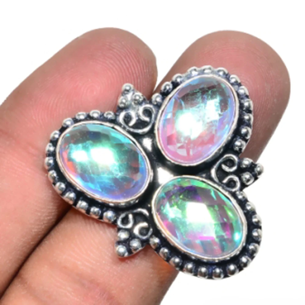 

Rainbow Topas Ring Silver Overlay over Copper , Size: 7.25, R4828