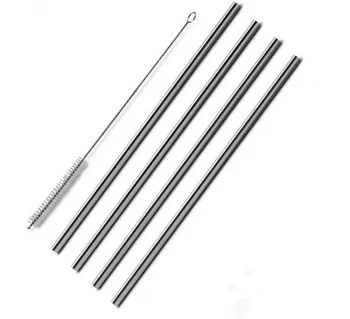 

DHL 500set high quality 4pcs/set With 1 Cleaners Stainless Steel Drinking Straws Reusable Straight Straws
