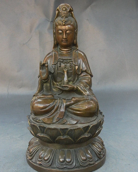 

10" China Buddhism Bronze Kwan-yin Avalokiteshvara Bodhisattva Guanyin Statue