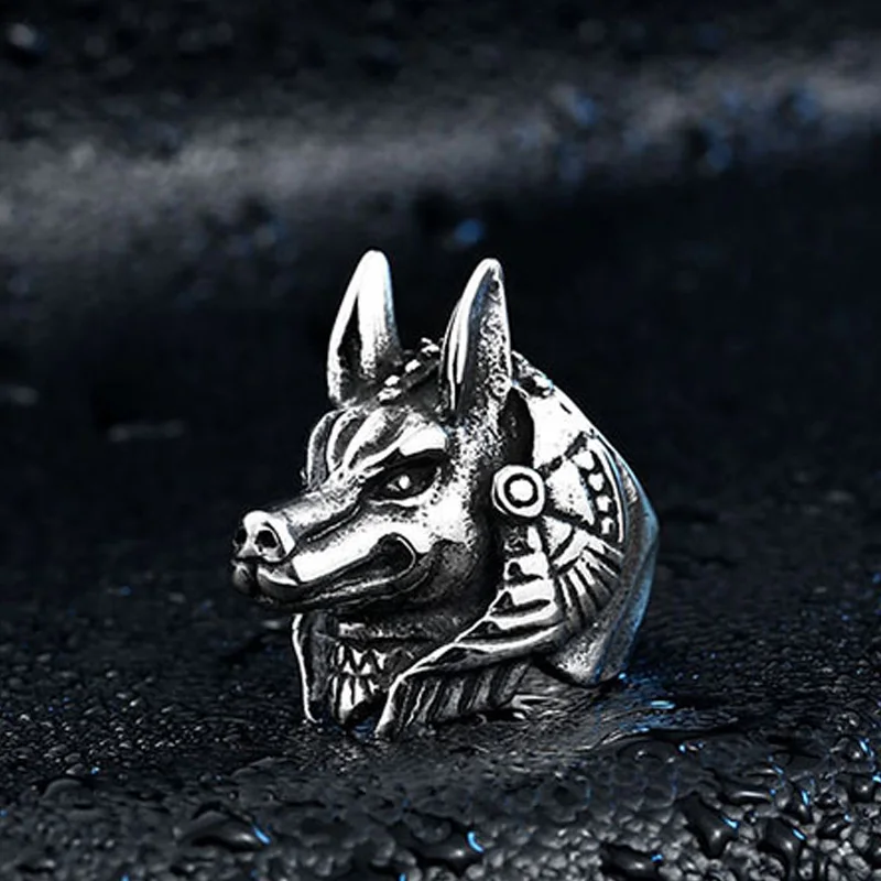 

Ancient Egyptian Myth Anubis Ring Cool Biker Titanium Stainless Steel Unique Punk Ring Vintage Jewelry Gift