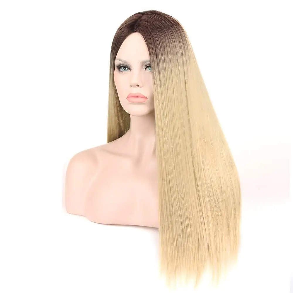 

AOSI Long 24" Synthetic Straight Ombre Blonde Middle Part Wigs Natural Hair Cosplay Daily For White Black Women Wig