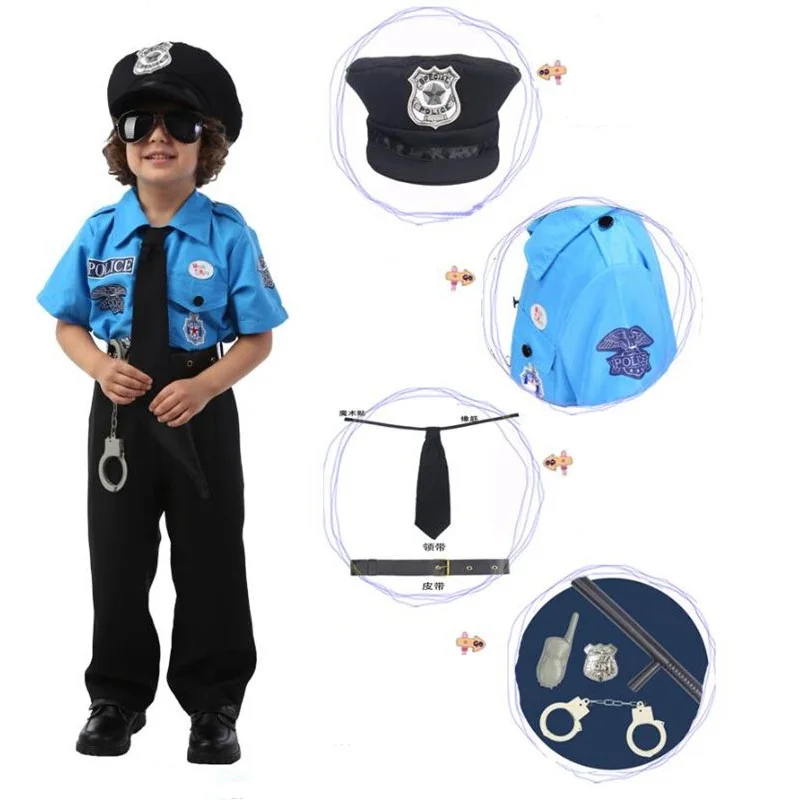 Good Quality Kids Halloween Policeman Costumes Children's Day Boys