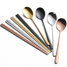 TUUTH 304 Stainless Steel 1Pairs Chopstics& 1Pcs Spoon Dinnerware Set Korean Style Tableware Accessories Kitchen Tools