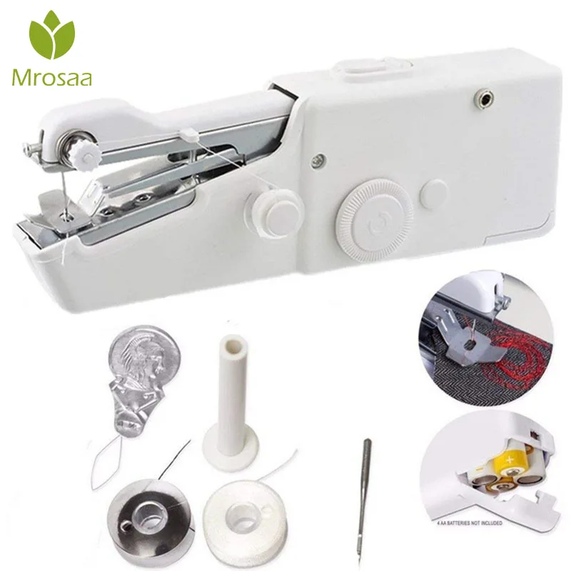 Mini New Portable Household Hand Sewing Machine Quick Stitch Sew Needlework Cordless Clothes Fabrics Electronics Sewing Machines