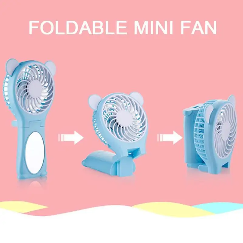 

USB Cooling Fun Multi-function Bear Shaped Portable Folding Handheld Mini USB Rechargeable Fan with Makeup Mirror