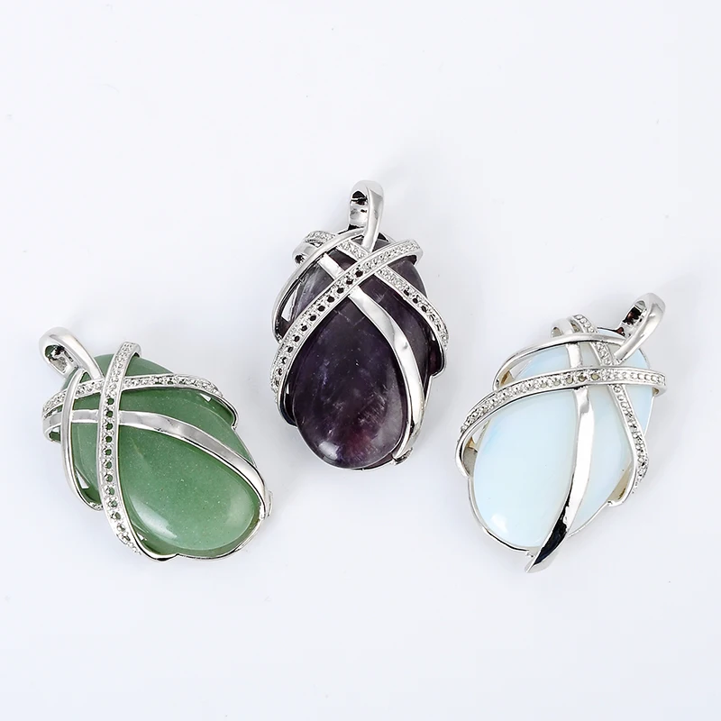 

New 1pc Chic Natural Stone Amethysts Opal Green Aventurine Quartz Oval Bead Pendant for Women necklace Choker Jewelry