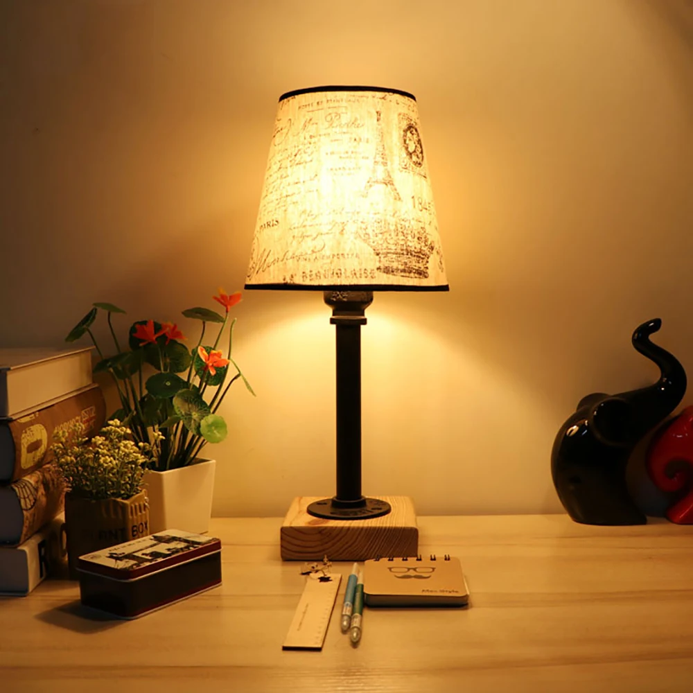 

Vintage design retro black bedside steam punk fabric lampshade table lamp e27 / e26 lights for bedroom workroom workshop office