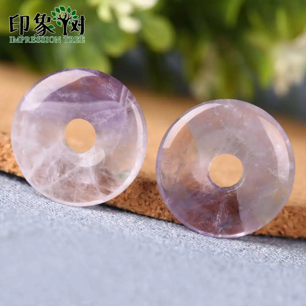 Handmade Natural Purple Quartz Donut Flat Round Beads Smooth Pendant 2pc 20X4mm Fit Necklace DIY For Jewelry Making DIY 18008