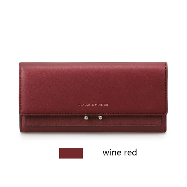 New Fashion Women Long Clutch Wallet Large Capacity Wallets Female Purse Lady Purses Phone Pocket Card Holder Carteras D252 - Цвет: Бургундия