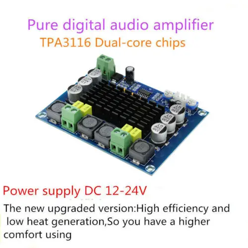 

TPA3116D2 120W+120W Dual-channel Stereo Digital Audio Power Amplifier 12V-24V Dual Sound Channel Digital Audio Amplifier Board
