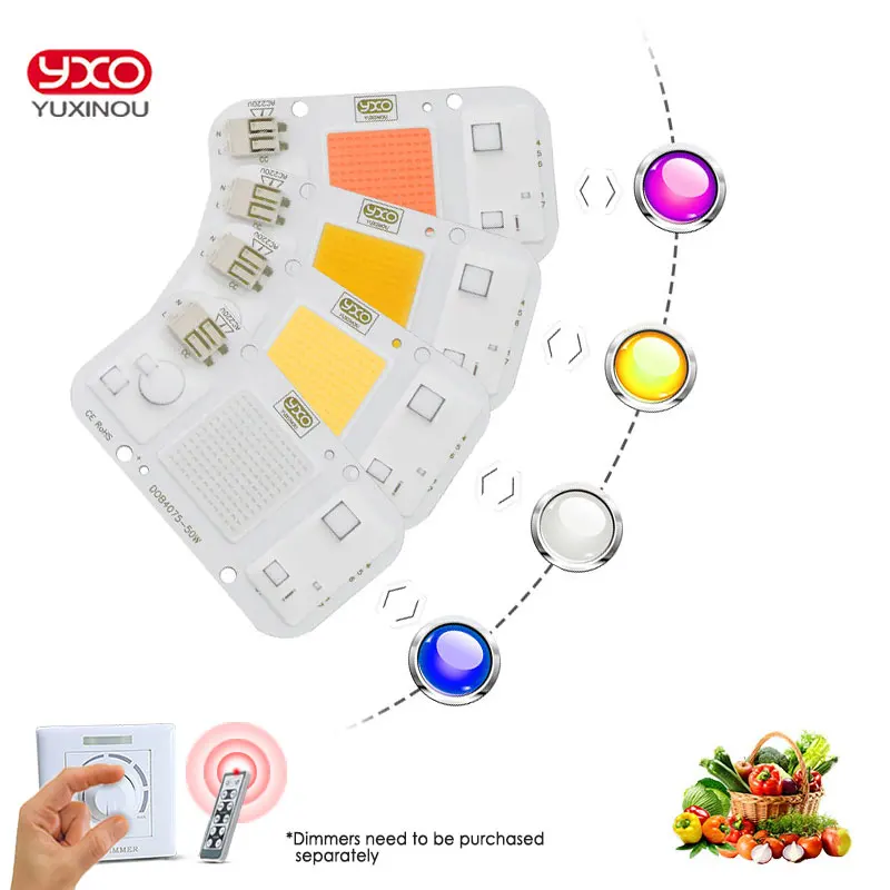 1pcs Hydroponice DOB AC LED COB Chip For Grow Plant Light Full Spectrum AC220V 20W 30W 50W For Indoor Plant Seedling Grow Flower