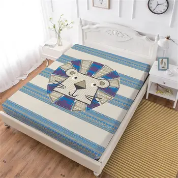

Kids Cartoon Lion Bed Sheet Mediterranean Style Fitted Sheet Color Block Striped Mattress Cover Twin King Queen Bedclothes D49