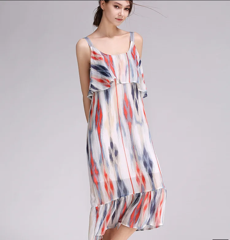 Summer High Quality Dress Colourful Chiffon Sexy Party Dresses Bohemian