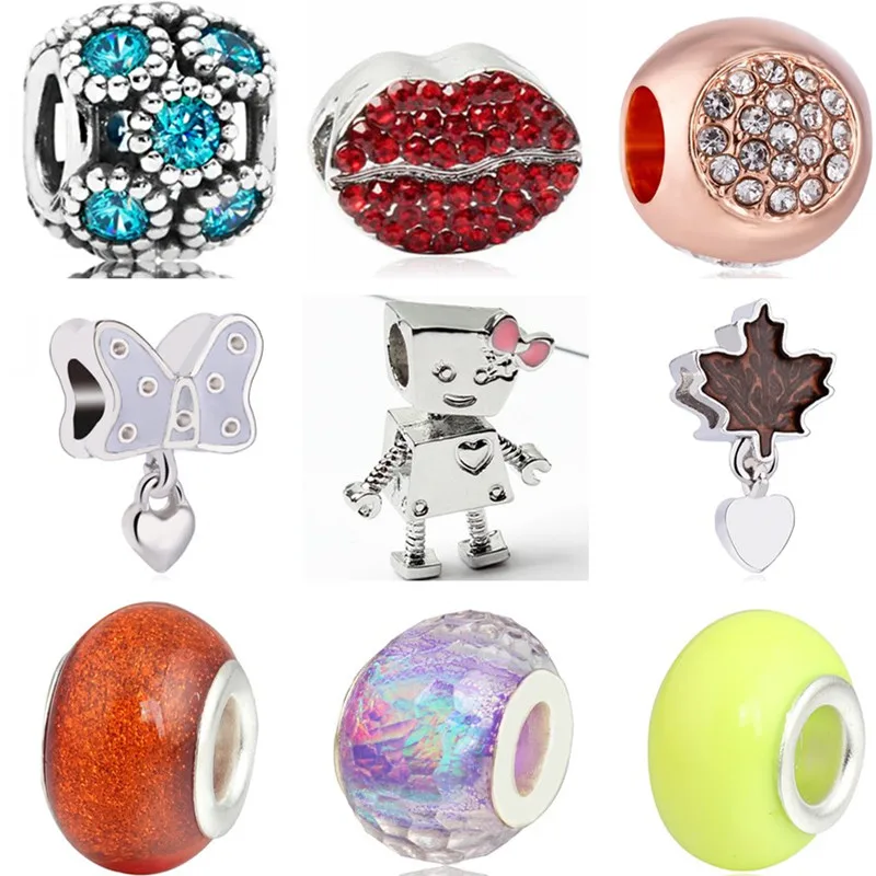 

Vintage Cherry Hearts Dollars Robot Mouth Crystal Beads Charms Fit Pandora Bracelets & Bangles for Women Party DIY Bijuterias