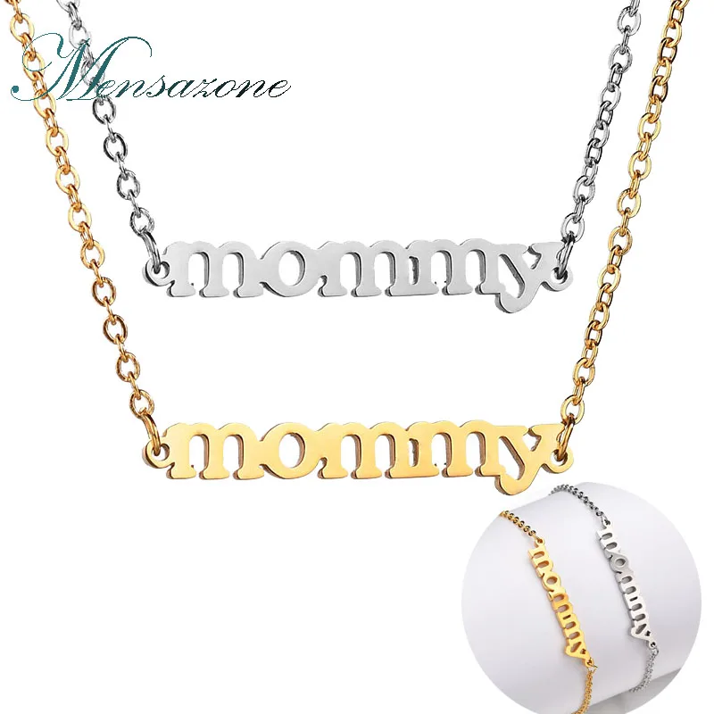 

MENSAZONE Pretty Jewelry Love Mommy Pendant Sets Stainless Steel Mom Letters Necklace Bracelet Sets For Women