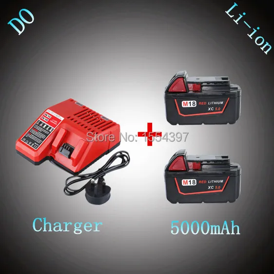 

2PCS M18 5000mAh Power Tool Rechargeable Lithium Ion Battery with Charger Replacement for Milwaukee 18V XC 48-11-1828 M18B Li18