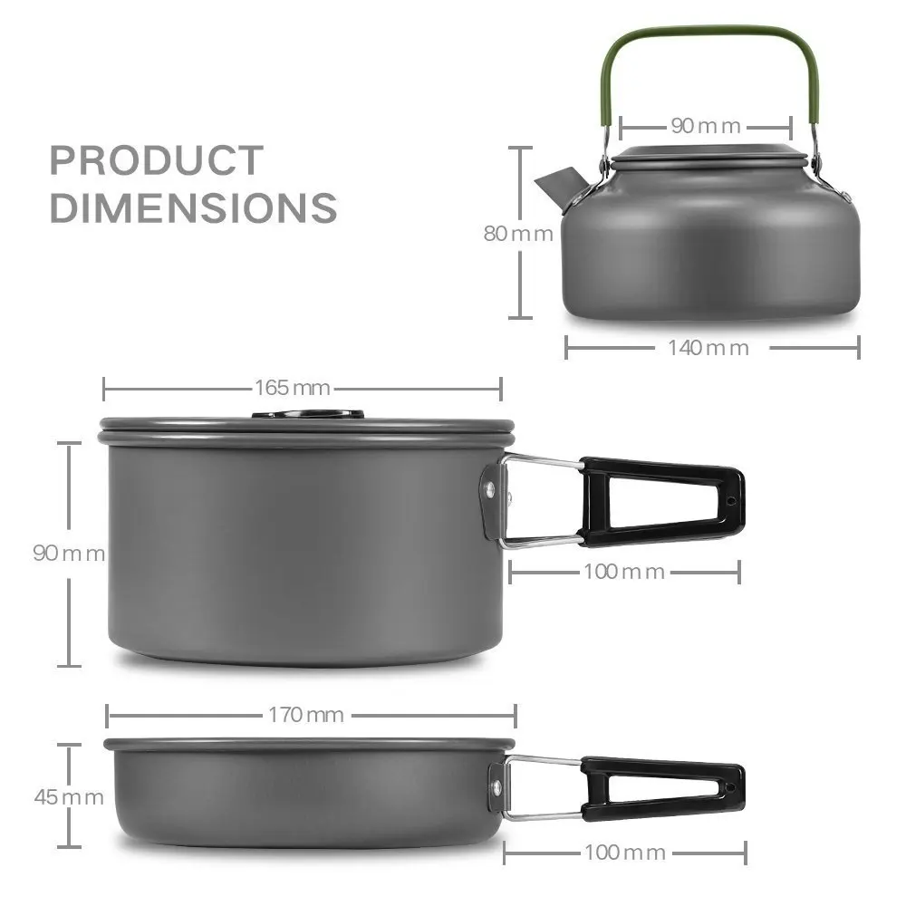 SJ-Maurie al aire libre vajilla portátil Camping olla Pan Kettle Set de aleación de aluminio utensilios de cocina 3 unids/set herramienta de cocina para Picnic barbacoa